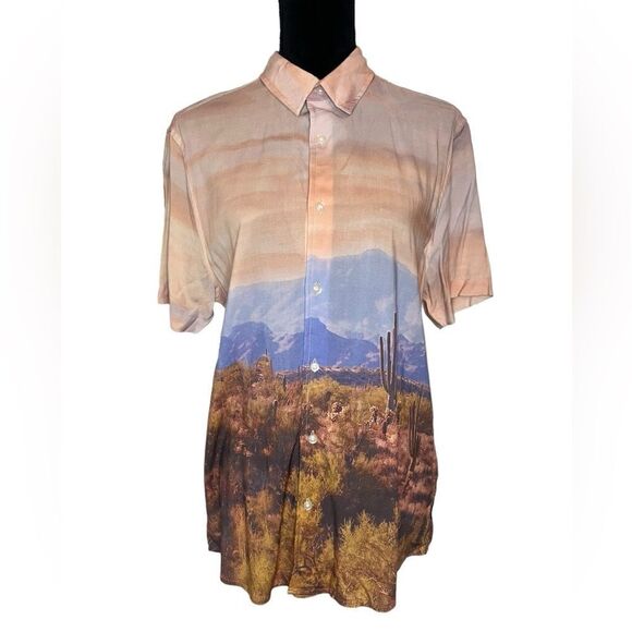 NWT GUESS MENS CACTUS DESERT PRINT SHORT SLEEVE BUTTON UP SIZE MEDIUM - Picture 3 of 10